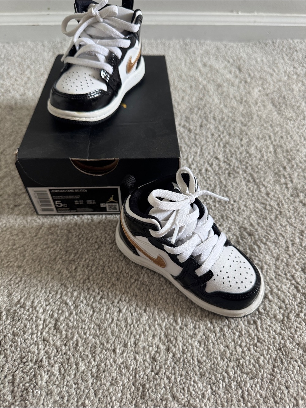 Jordan Kids' White, Black and Gold High-Top Sneakers